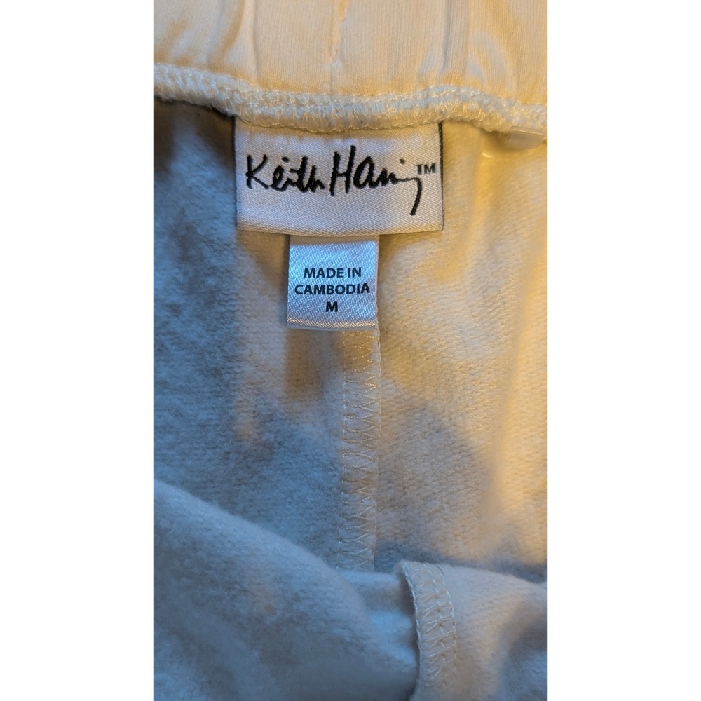 Keith Haring Graphic Joggers Cream Fleece Sweatpants Womens M retro streetwear - Picture 6 of 8